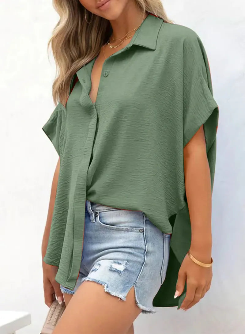 CozyCurve – Casual Button Short Sleeve Shirt for Daily Elegance