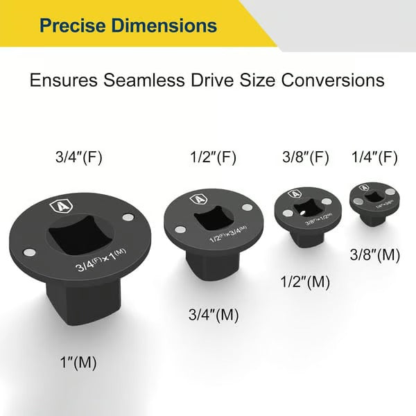 TorqueSlim – Low Profile Impact Adapter Set – Industrial Drive Ratchet & Wrench Adapter Set for Tight Spaces, 4PC Hardware Kit