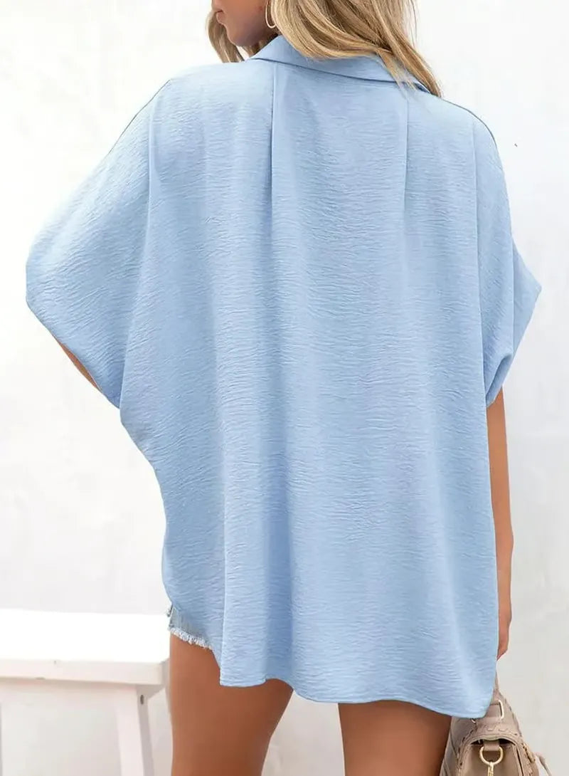 CozyCurve – Casual Button Short Sleeve Shirt for Daily Elegance