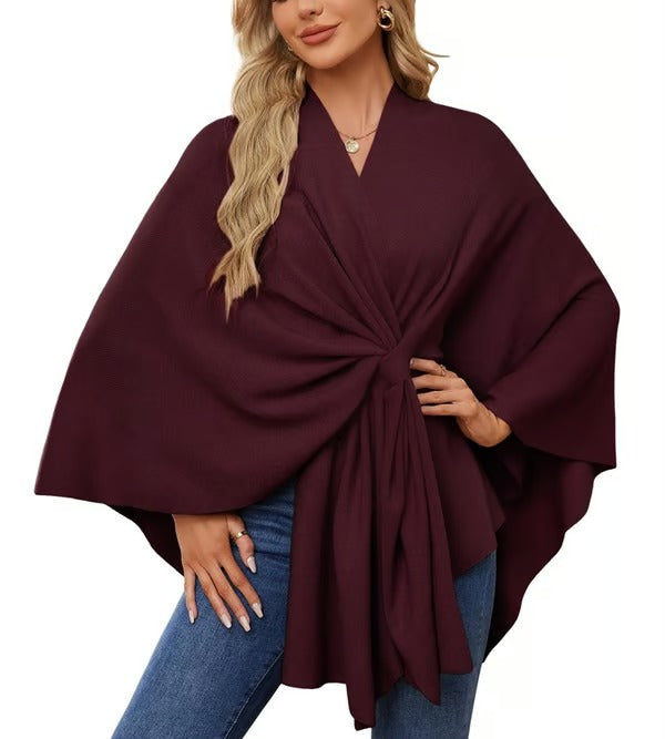 CozyDrape – Elegant Open Front Poncho Wrap for Effortless Style