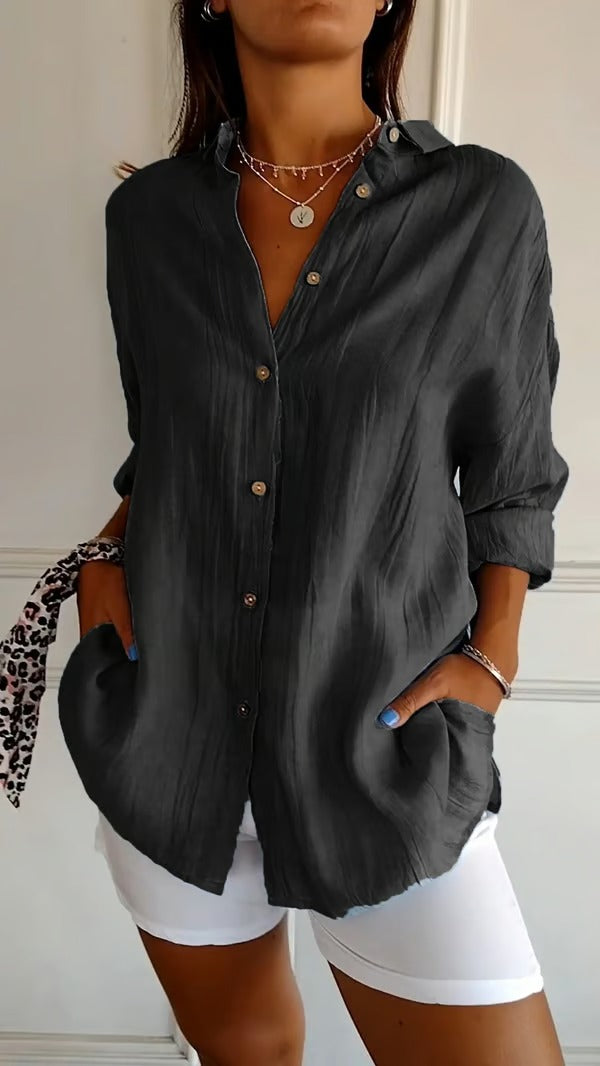 BreezeLuxe – Single-Breasted Cotton Linen Shirt