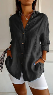 BreezeLuxe – Single-Breasted Cotton Linen Shirt