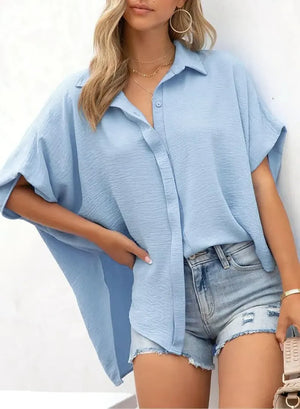 CozyCurve – Casual Button Short Sleeve Shirt for Daily Elegance