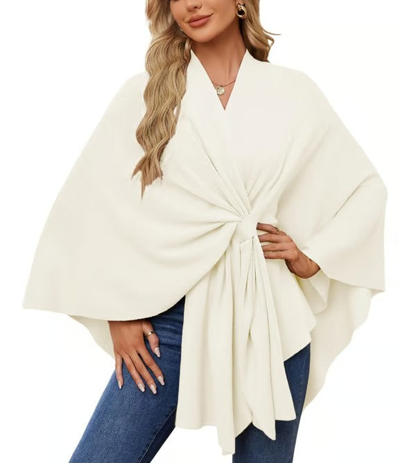 CozyDrape – Elegant Open Front Poncho Wrap for Effortless Style