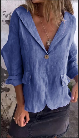LapelBreeze - Casual Cotton Linen One Button Coat