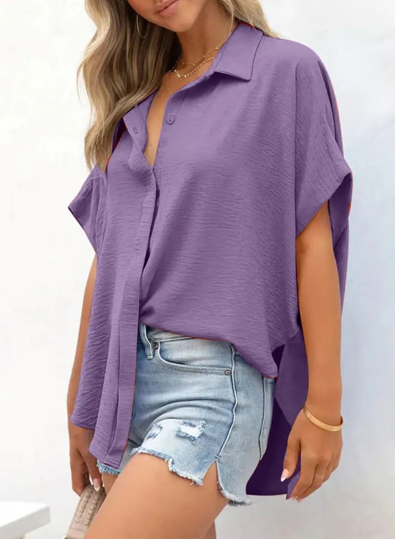 CozyCurve – Casual Button Short Sleeve Shirt for Daily Elegance