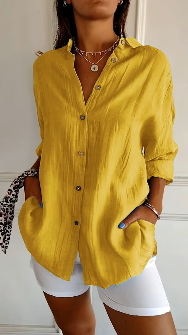 BreezeLuxe – Single-Breasted Cotton Linen Shirt