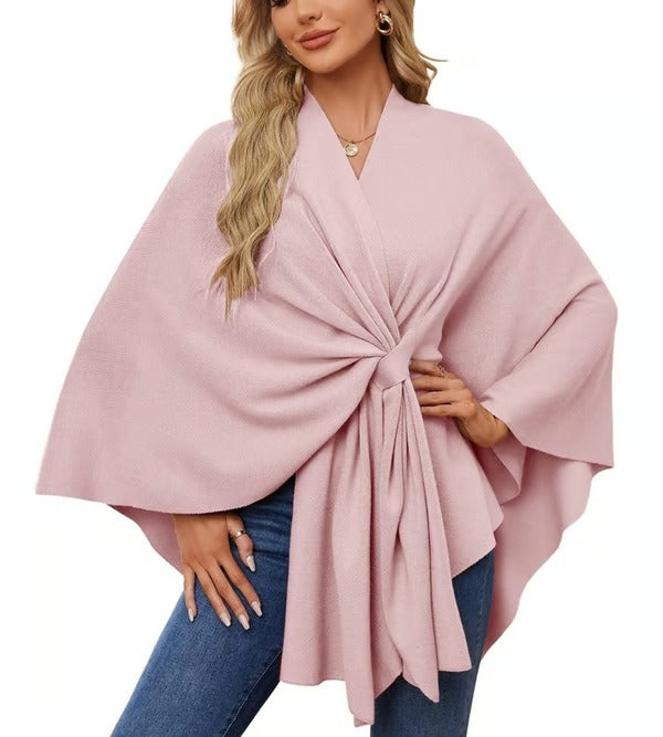 CozyDrape – Elegant Open Front Poncho Wrap for Effortless Style