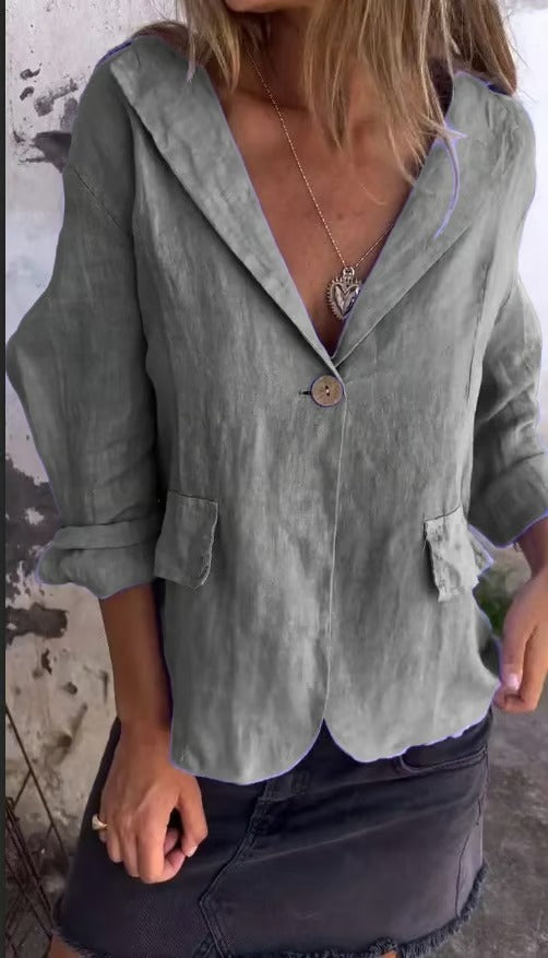 LapelBreeze - Casual Cotton Linen One Button Coat