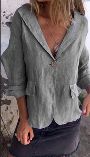 LapelBreeze - Casual Cotton Linen One Button Coat