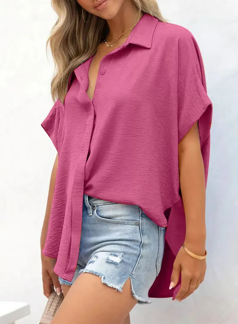 CozyCurve – Casual Button Short Sleeve Shirt for Daily Elegance