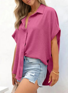 CozyCurve – Casual Button Short Sleeve Shirt for Daily Elegance