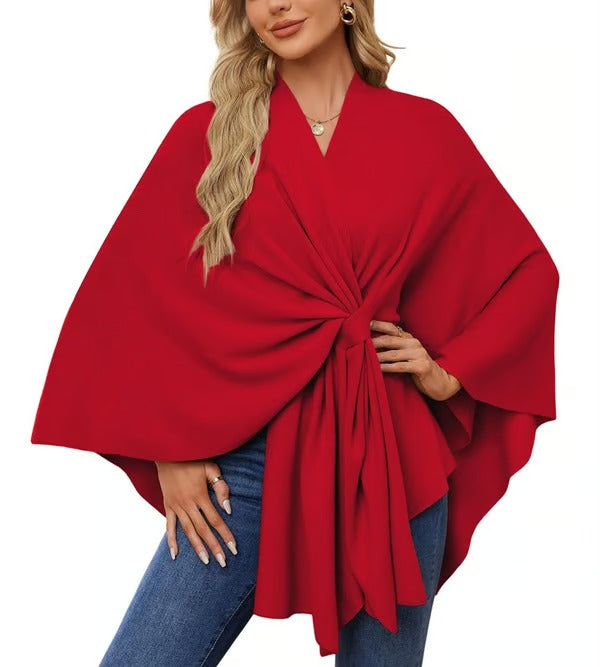 CozyDrape – Elegant Open Front Poncho Wrap for Effortless Style
