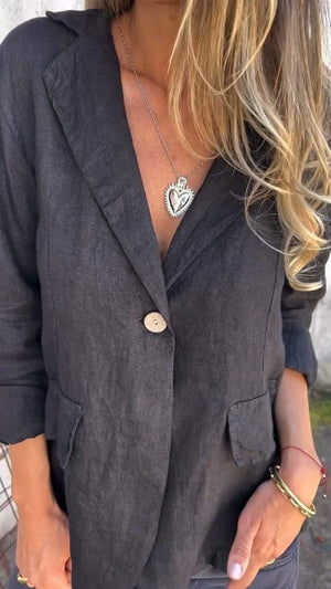 LapelBreeze - Casual Cotton Linen One Button Coat