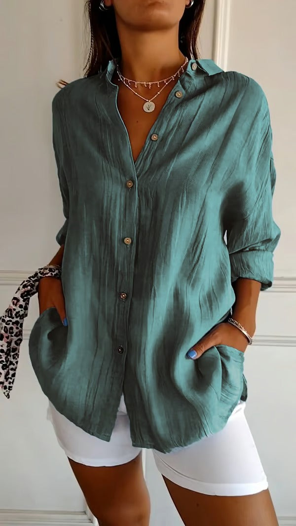 BreezeLuxe – Single-Breasted Cotton Linen Shirt
