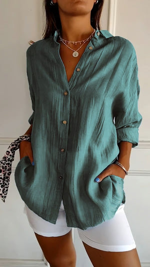 BreezeLuxe – Single-Breasted Cotton Linen Shirt