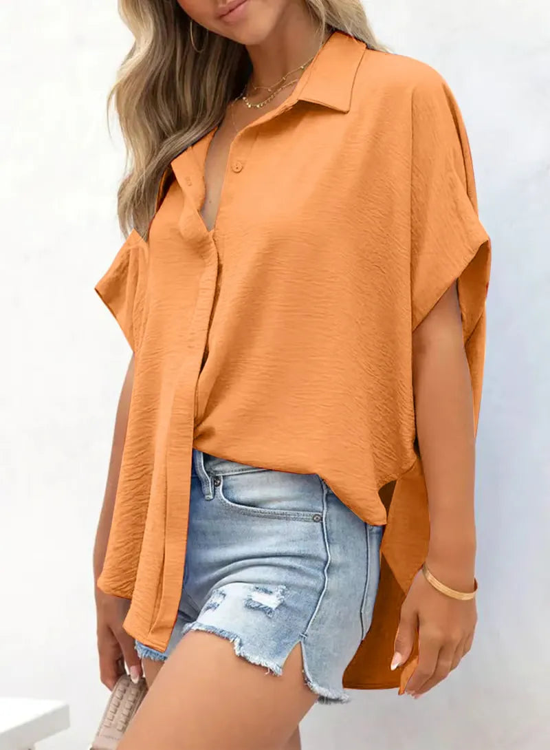CozyCurve – Casual Button Short Sleeve Shirt for Daily Elegance