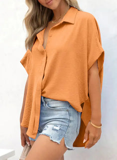 CozyCurve – Casual Button Short Sleeve Shirt for Daily Elegance