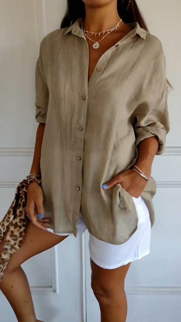 BreezeLuxe – Single-Breasted Cotton Linen Shirt