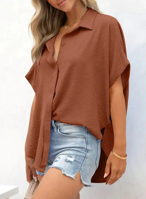 CozyCurve – Casual Button Short Sleeve Shirt for Daily Elegance