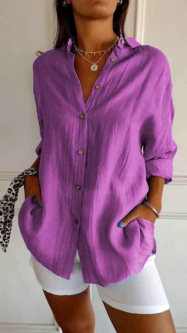 BreezeLuxe – Single-Breasted Cotton Linen Shirt