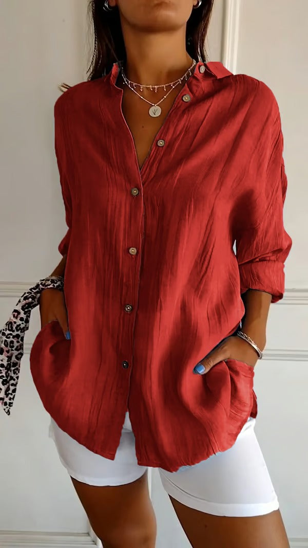 BreezeLuxe – Single-Breasted Cotton Linen Shirt