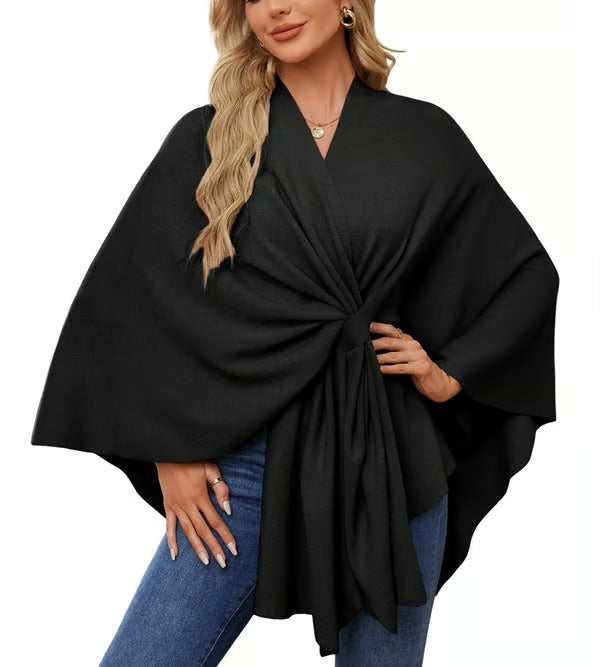 CozyDrape – Elegant Open Front Poncho Wrap for Effortless Style