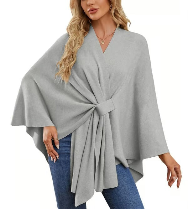 CozyDrape – Elegant Open Front Poncho Wrap for Effortless Style