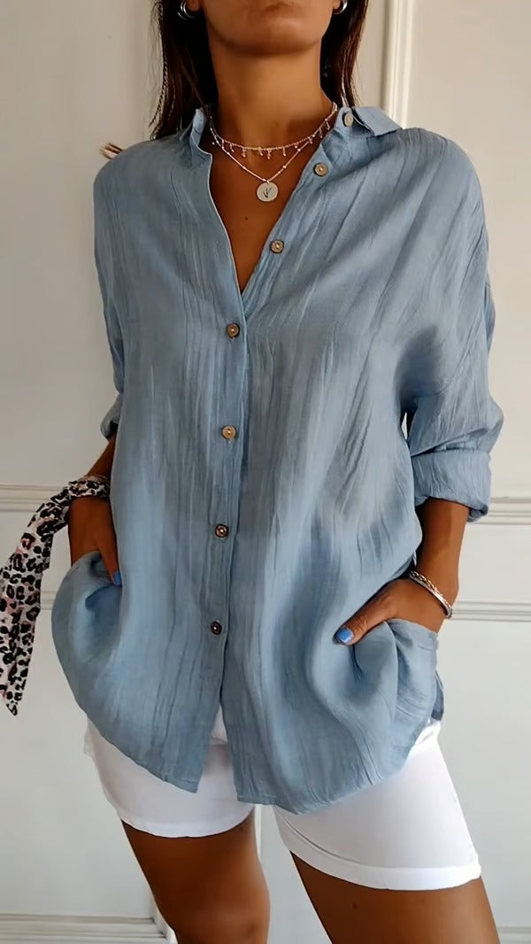 BreezeLuxe – Single-Breasted Cotton Linen Shirt