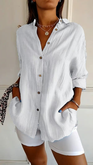 BreezeLuxe – Single-Breasted Cotton Linen Shirt