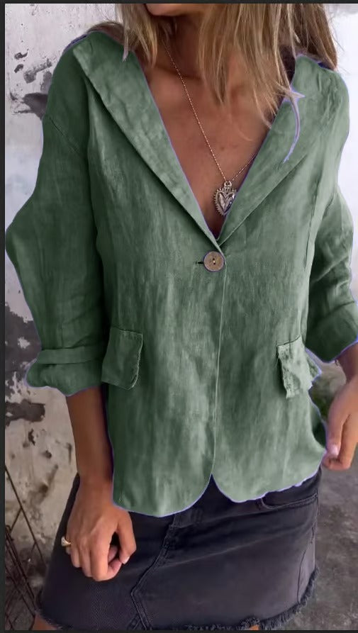 LapelBreeze - Casual Cotton Linen One Button Coat