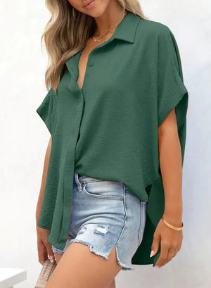 CozyCurve – Casual Button Short Sleeve Shirt for Daily Elegance