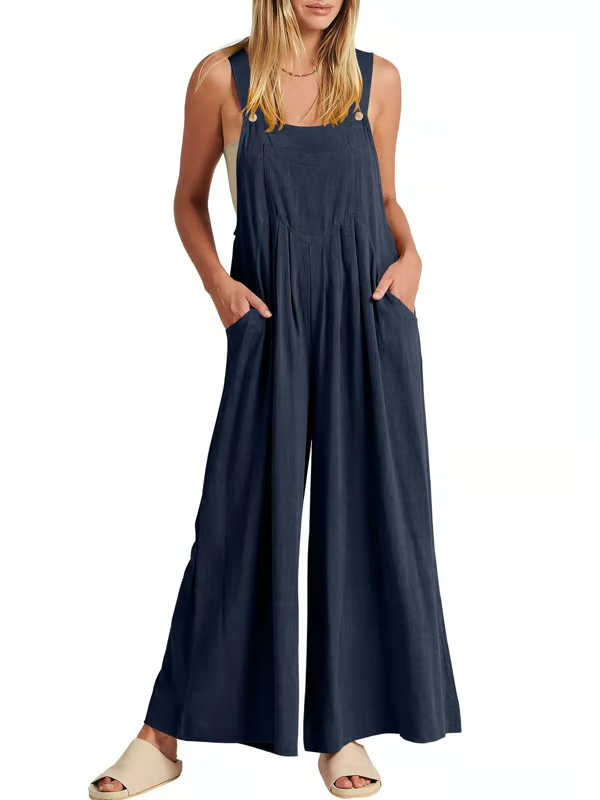 FlowEase – Sleeveless Wide Leg Pocket Jumpsuit