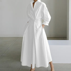 LuxeLapel – Elegant Wrap Shirt Dress