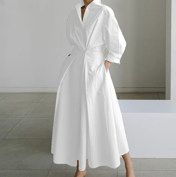LuxeLapel – Elegant Wrap Shirt Dress