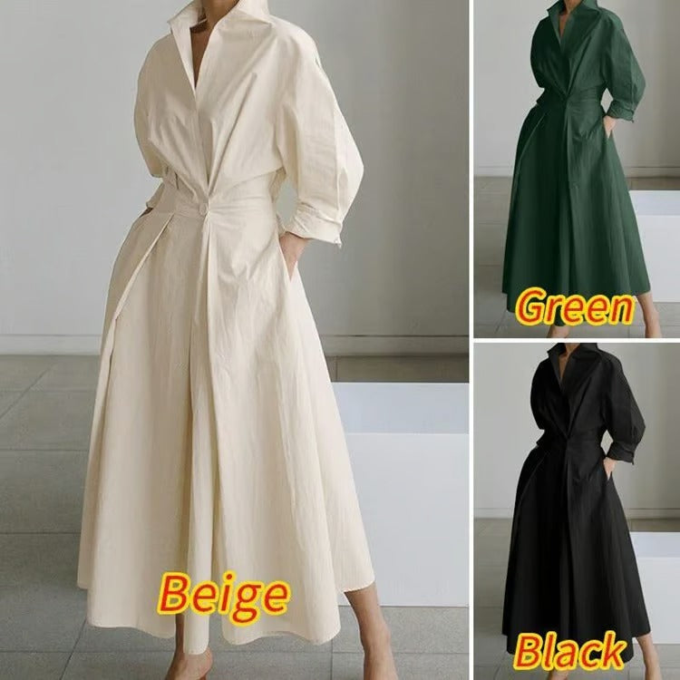 LuxeLapel – Elegant Wrap Shirt Dress