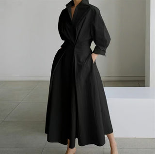 LuxeLapel – Elegant Wrap Shirt Dress