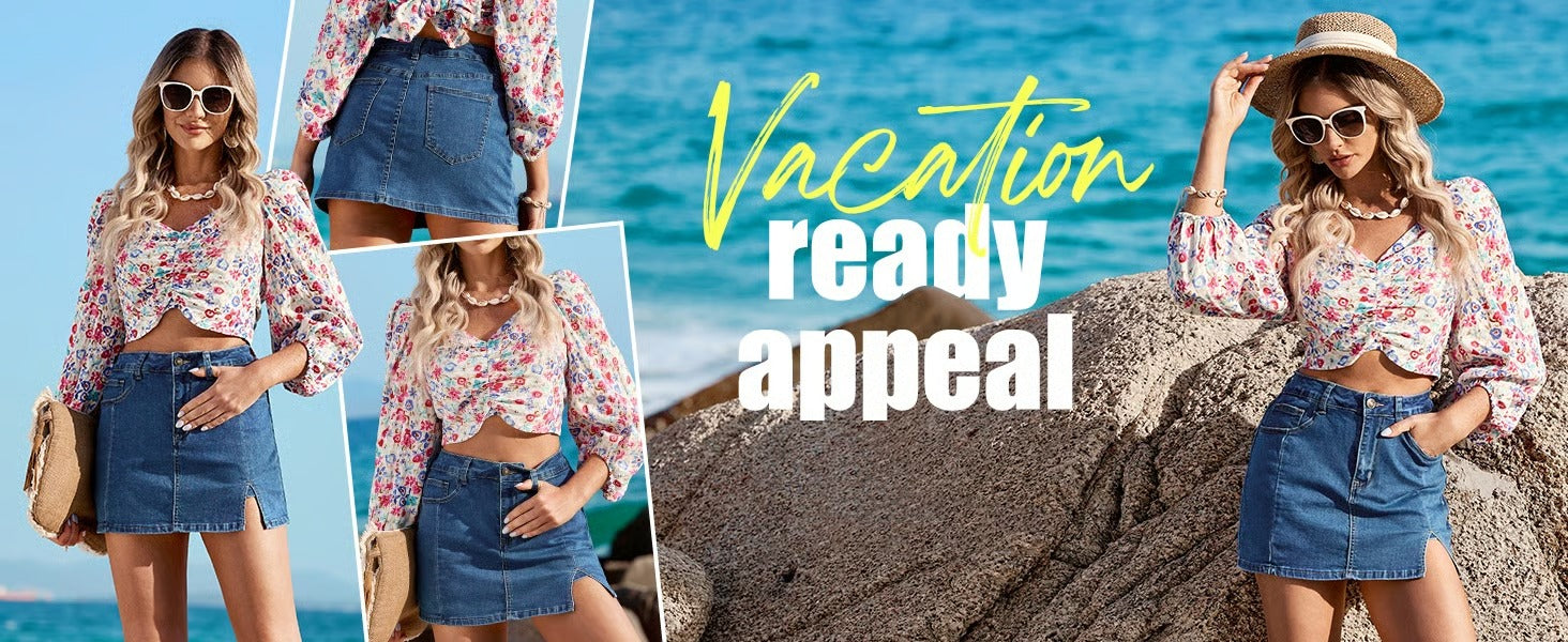 SlitChic – High-Waisted Denim Skort with Stretch