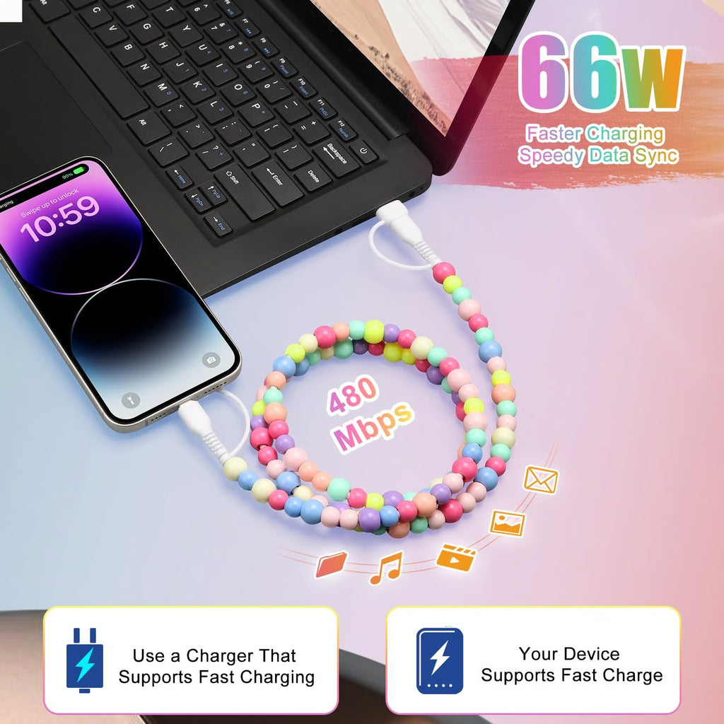 VoltGleam – 66W Beaded Multi Charging Cord
