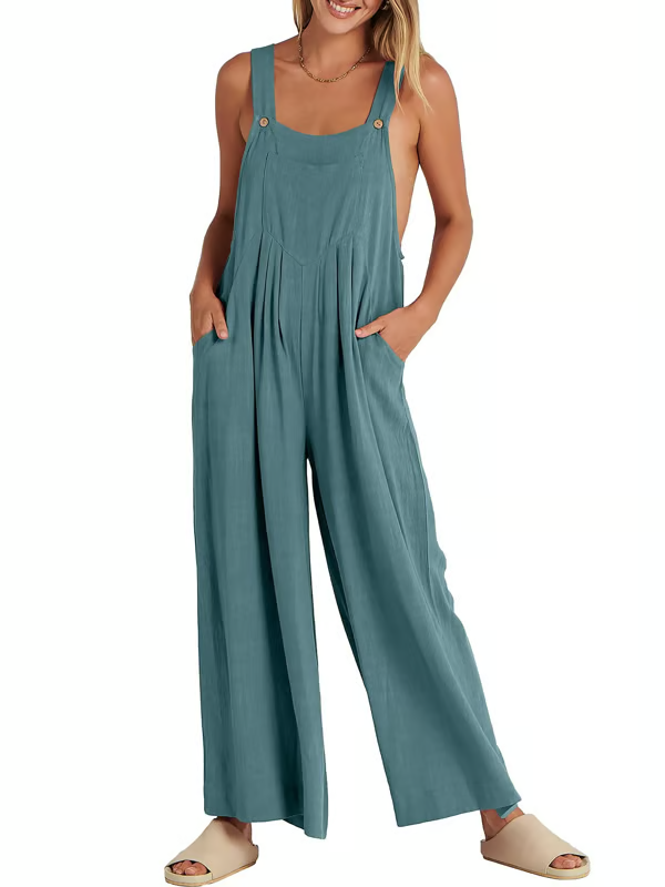 FlowEase – Sleeveless Wide Leg Pocket Jumpsuit