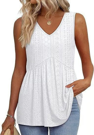 BellaFlair | Elegant V-Neck Babydoll Tank Top