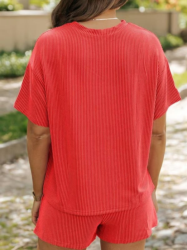 RibbedEase – Casual Knit Pocket Shorts Set