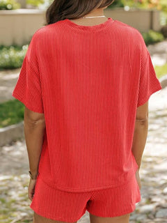 RibbedEase – Casual Knit Pocket Shorts Set