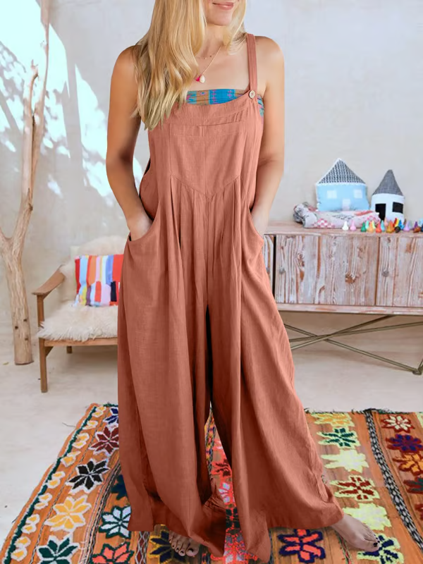 FlowEase – Sleeveless Wide Leg Pocket Jumpsuit
