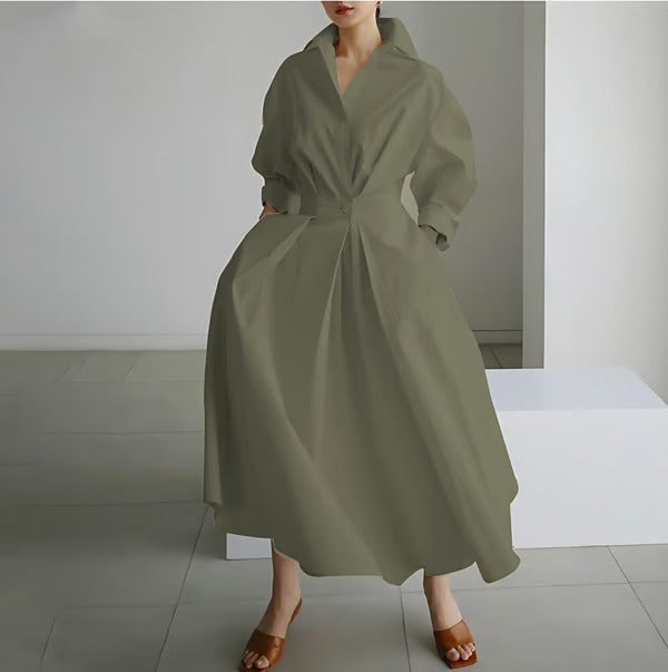 LuxeLapel – Elegant Wrap Shirt Dress