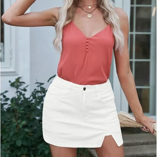 SlitChic – High-Waisted Denim Skort with Stretch