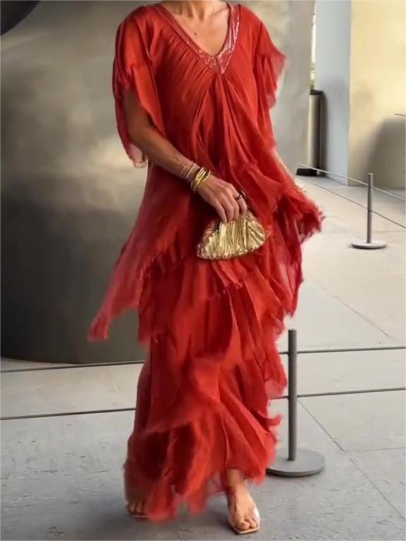 LunaMist | Elegant V-Neck Maxi Dress