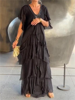 LunaMist | Elegant V-Neck Maxi Dress