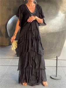 LunaMist | Elegant V-Neck Maxi Dress