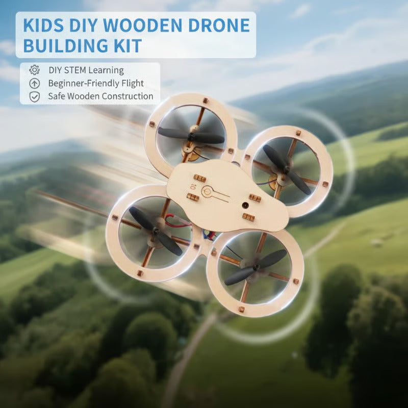 Kids DIY Wooden Drone Building Kit – Build & Fly STEM Remote Control Toy 🚁🪵🧒